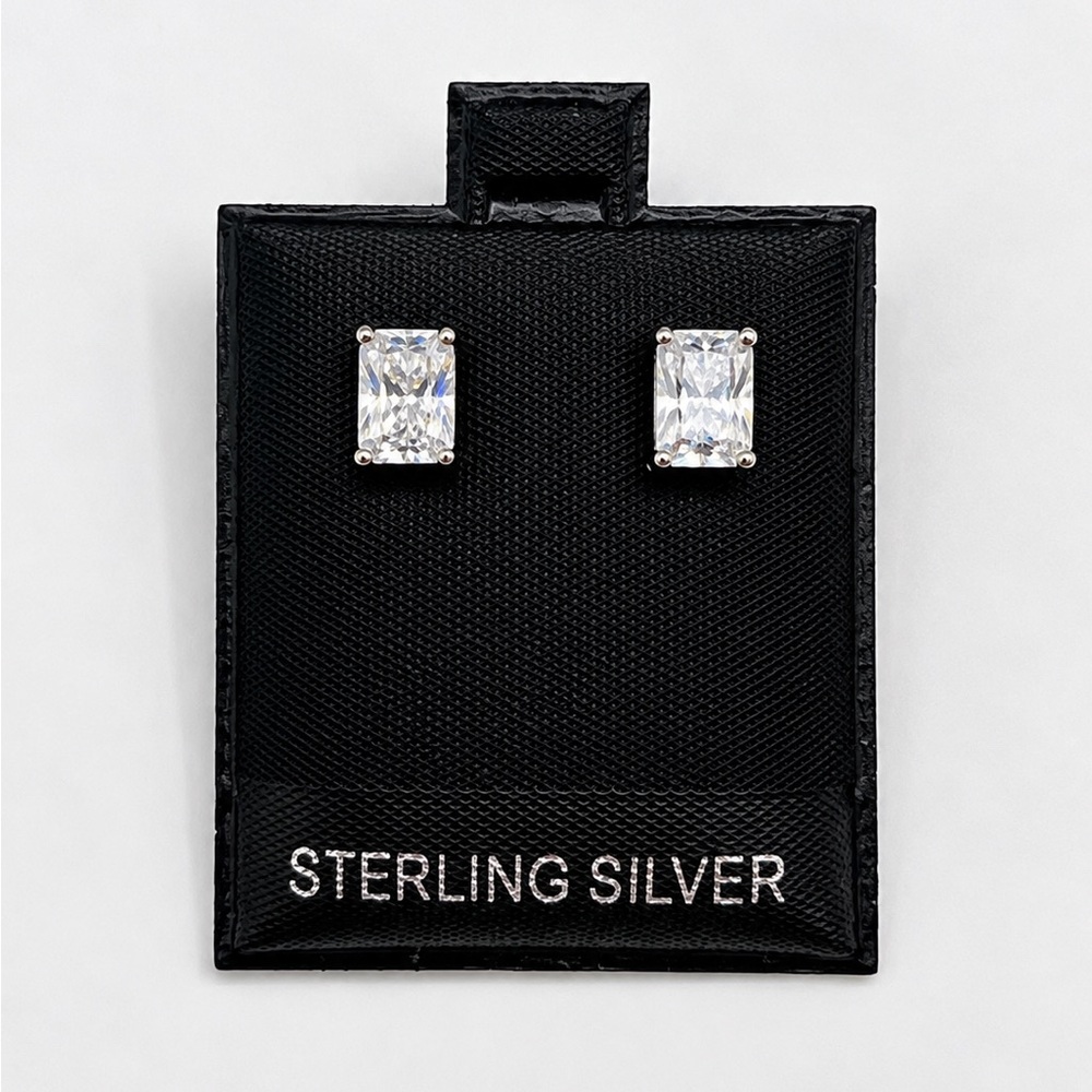 925 Sterling Silver 2.00CTW MOISSANITE Emerald Cut Stud Push Back Earrings